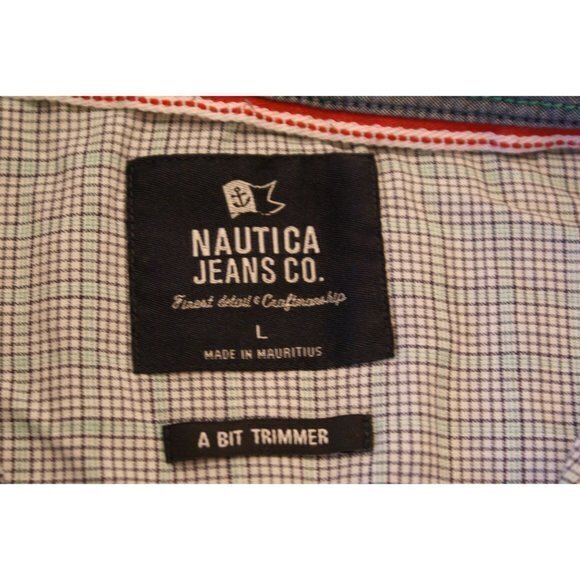 Men's Nautica Large Striped Blue Grey White Short Sleeved Button Down Shirt - Picture 6 of 8